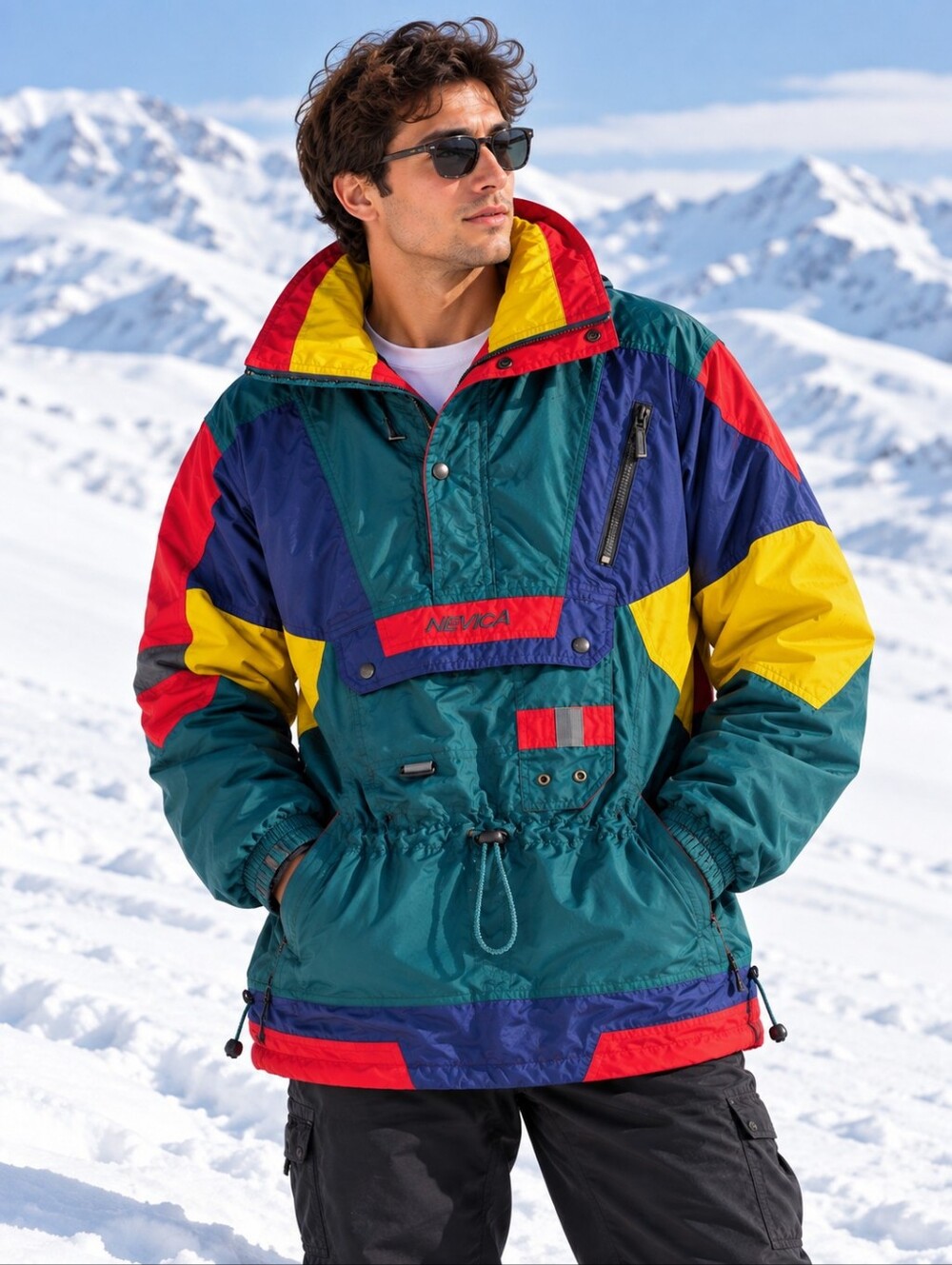 Vintage 90s Nevica Men's Colorblock Ski Anorak Windbreaker Jacket Multicolor M